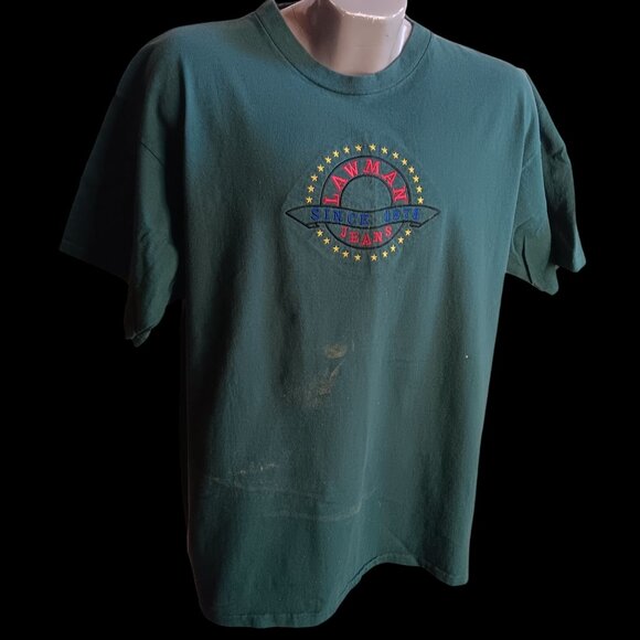 XL Vintage Single Stitch T-shirt Lawman Jeans Embroidered Graphic 1990's USA - Picture 2 of 6